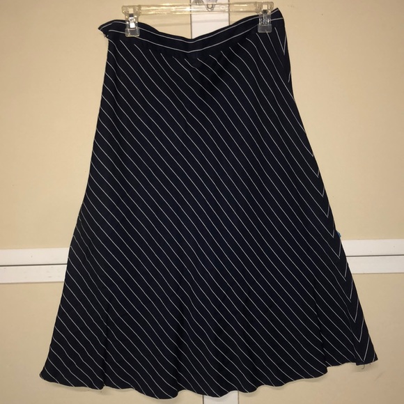 #1655 Navy blue pinstriped full A skirt David Dean sz 12 - Picture 1 of 5